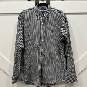 Ralph Lauren Navy Blue and White Striped Button Down Shirt